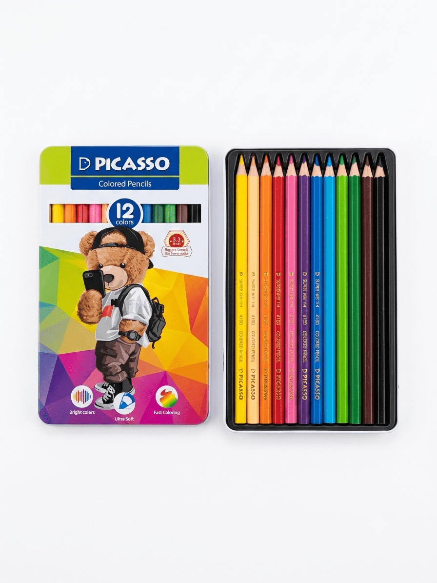 مداد رنگی پیکاسو 12 رنگ جعبه فلزی مدل Colored Pencils