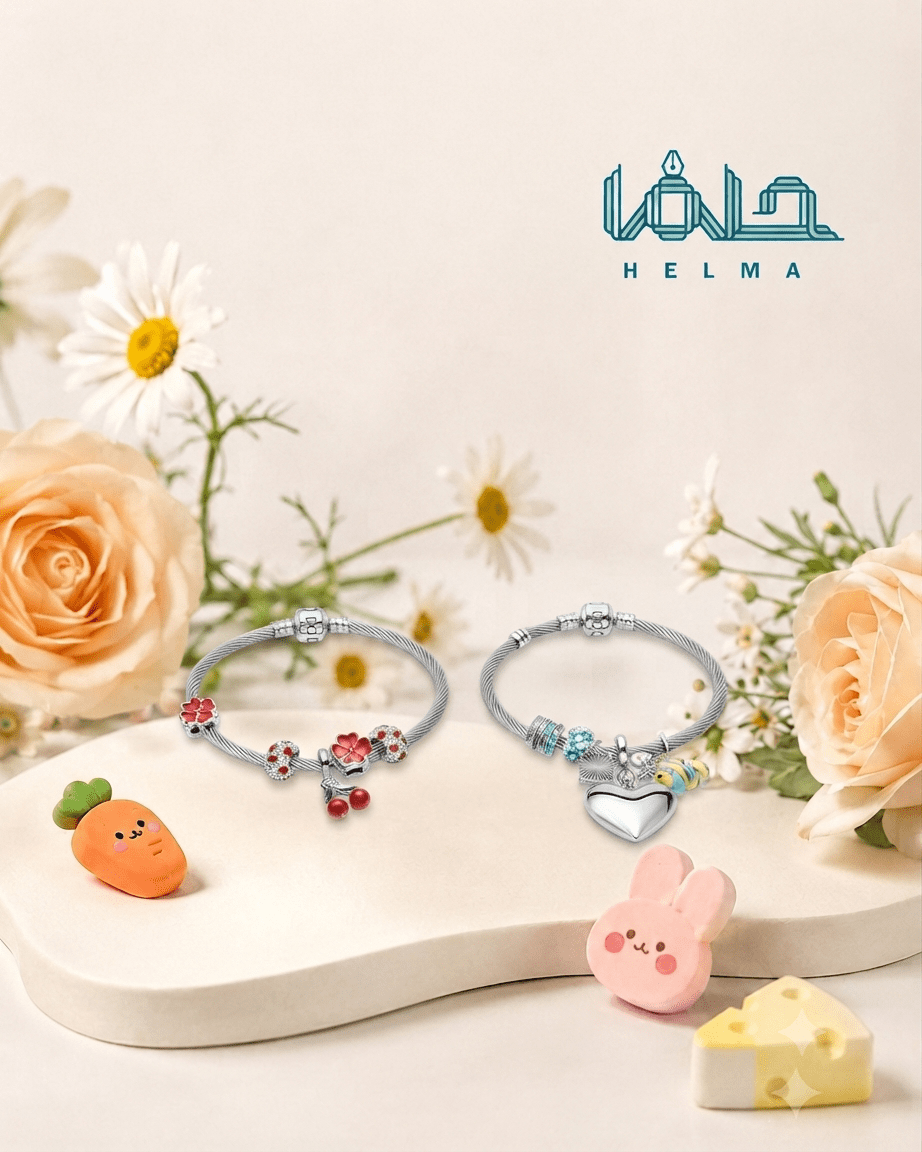 دستبند دخترانه طرح قلب و گیلاس