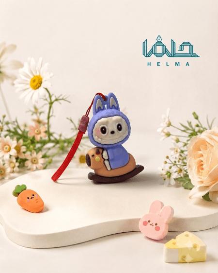 آویز فانتزی کیف و جامدادی طرح لابوبو (Labubu) سوار بر اسب گهواره‌ای