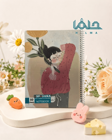 دفتر سیمی ۸۰ برگ اسپادانا طرح دختر و گل