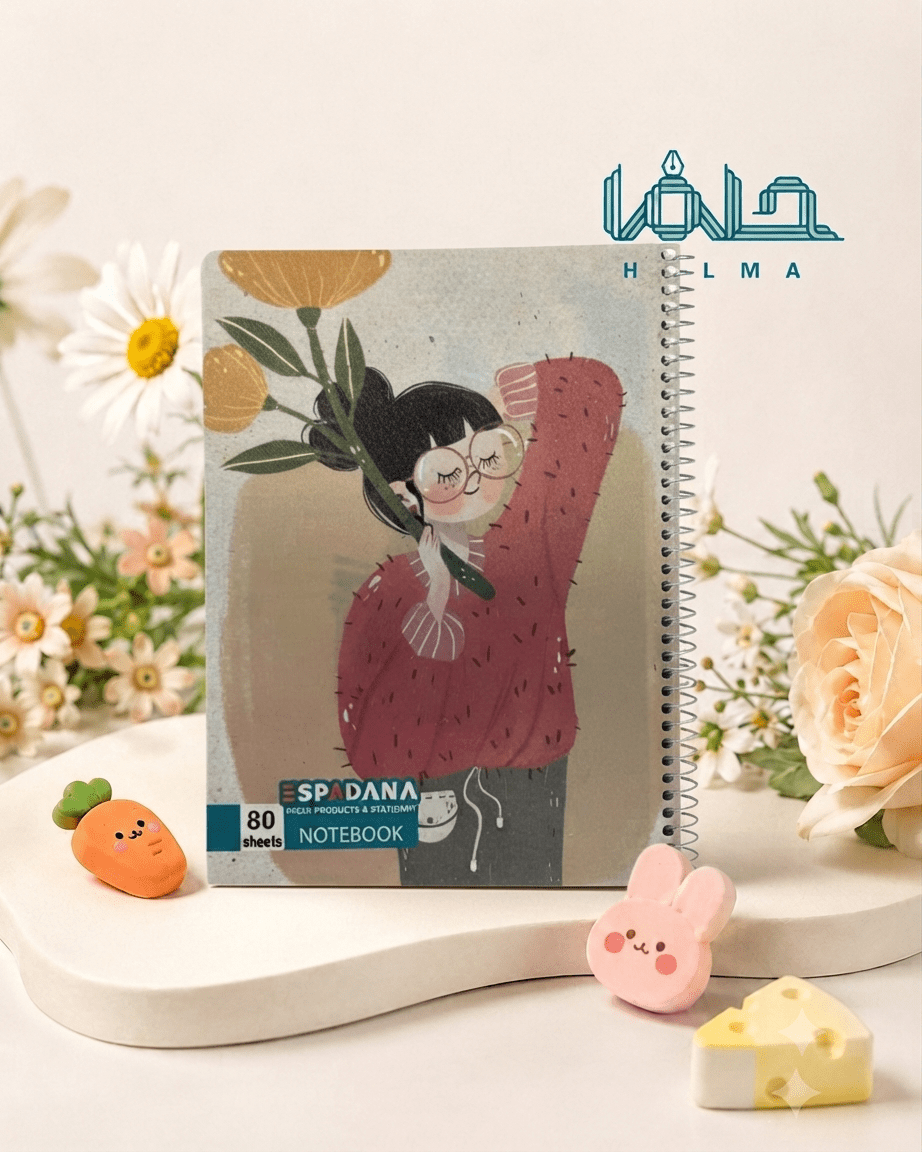 دفتر سیمی ۸۰ برگ اسپادانا طرح دختر و گل