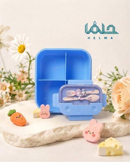 ظرف غذا و لانچ باکس فانتزی (آبی) همراه با قاشق و چنگالل