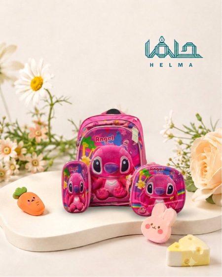 ست کوله‌پشتی و لوازم طرح آنجل (استیچ صورتی)